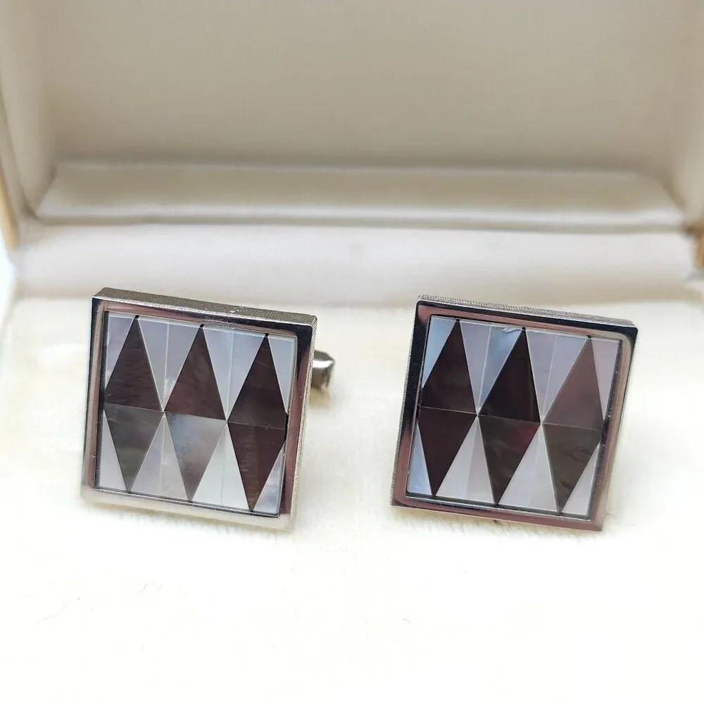 Vintage Cripps Mother Of Pearl Inlay Square Cufflinks